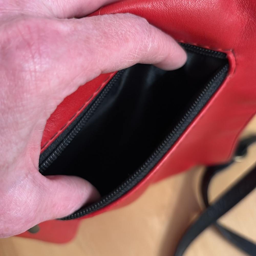 Red Leather Crossbody Bag with Black Trim - Picture 4 of 9